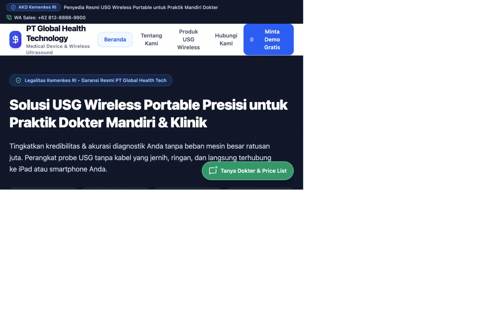 Screenshot PT Global Health Technology — Showcase produk
